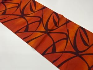 手織り紬変わり曲線模様織出し袋帯